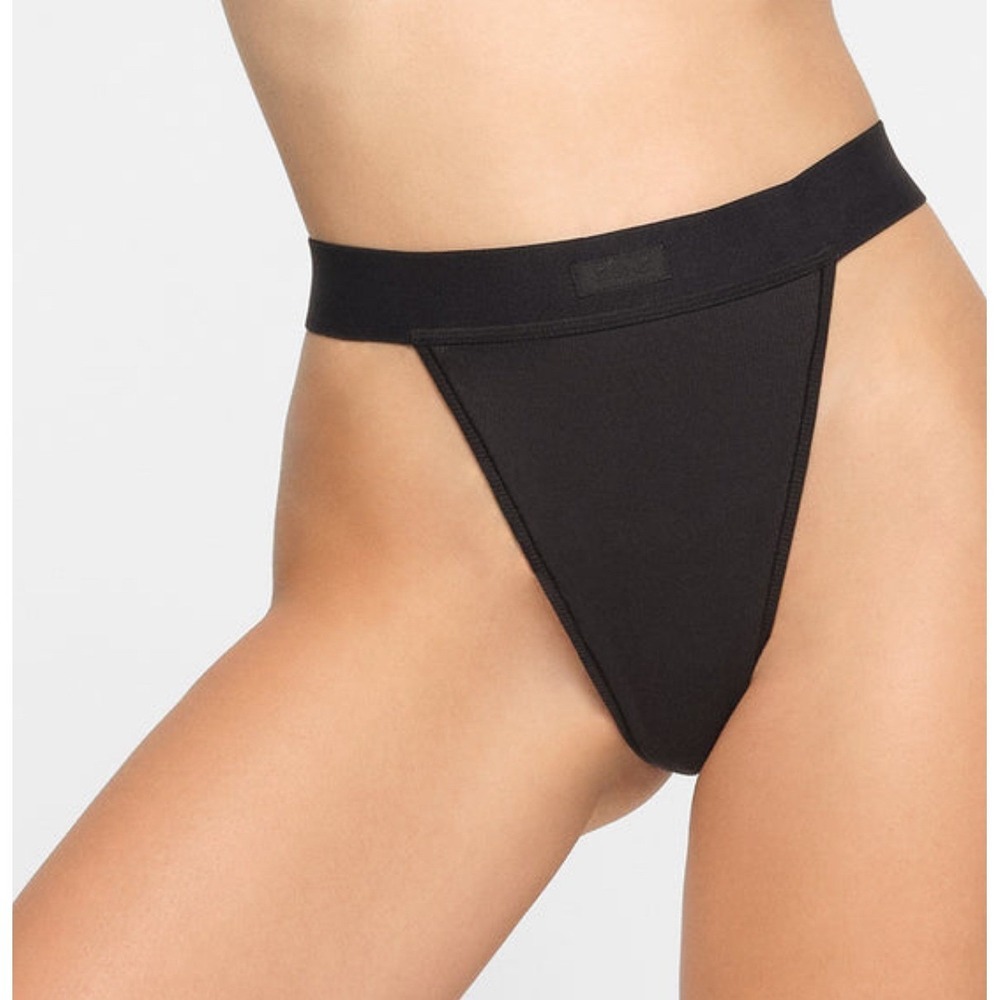 Skims Cotton Rib High Waist Thong 2-Pack Size 4X Black Soot Underwear‎ Panties
